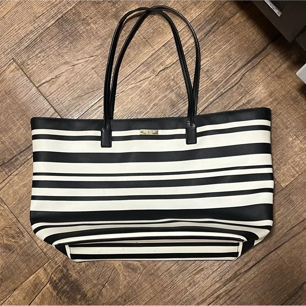 Kate Spade striped leather black and white tote bag